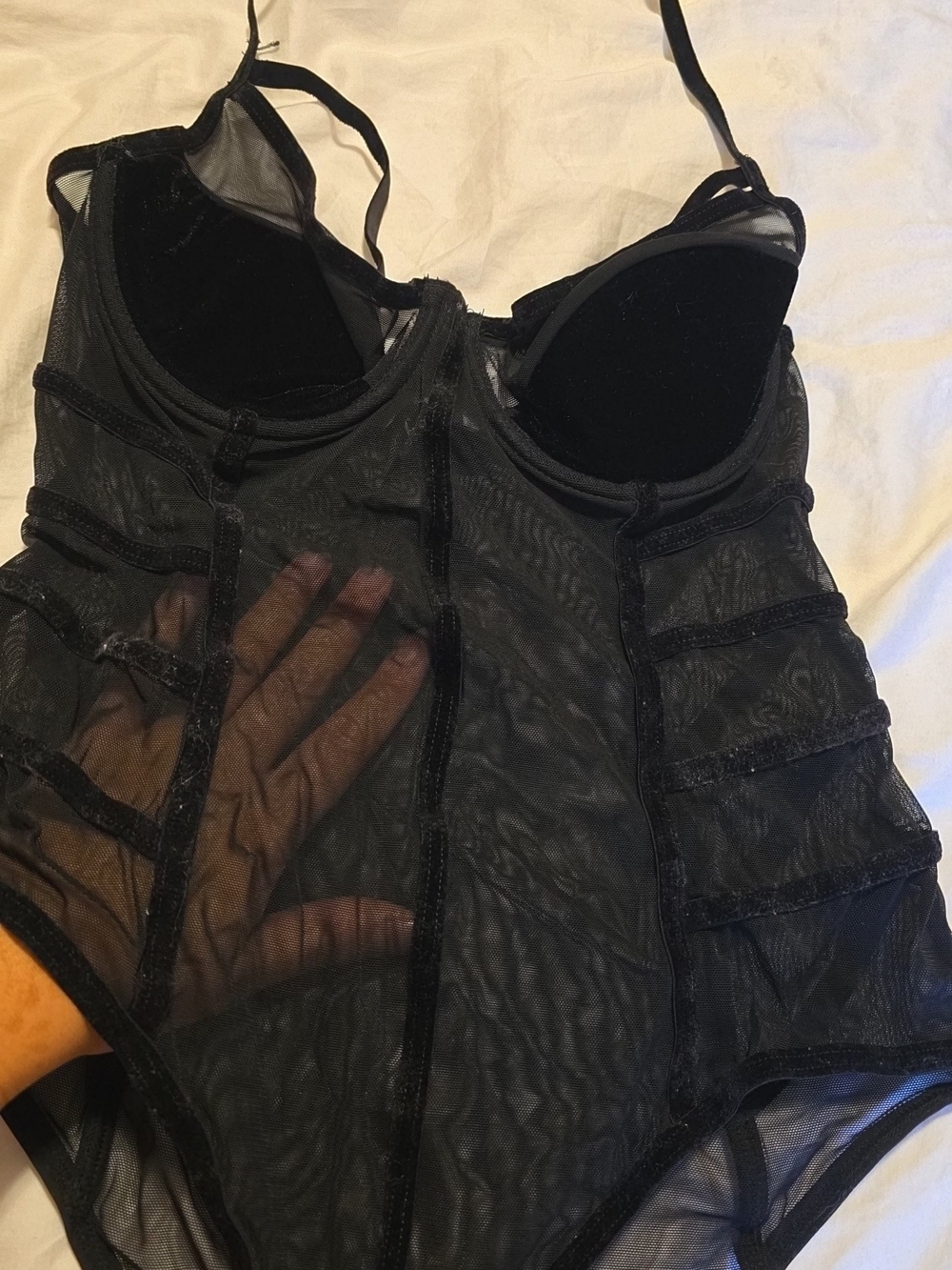 Frederick's of Hollywood Black Sheer Mesh Underwire Bodysuit
